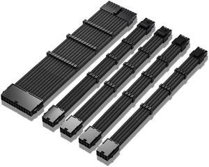 PSU Extension Cable Kit , Solid Color Cable Solid Combo 30cm ATX 24Pin PCI-E 8Pin CPU 8Pin with 15 Combs(Black)