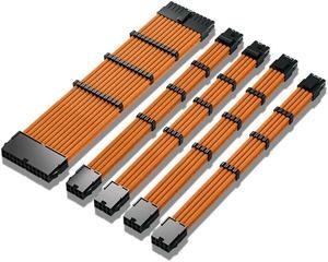 PSU Extension Cable Kit , Solid Color Cable Solid Combo 30cm ATX 24Pin PCI-E 8Pin CPU 8Pin with 15 Combs(Orange)