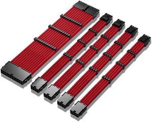 PSU Extension Cable Kit , Solid Color Cable Solid Combo 30cm ATX 24Pin PCI-E 8Pin CPU 8Pin with 15 Combs(Red)