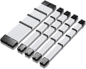 PSU Extension Cable Kit , Solid Color Cable Solid Combo 30cm ATX 24Pin PCI-E 8Pin CPU 8Pin with 15 Combs(White)