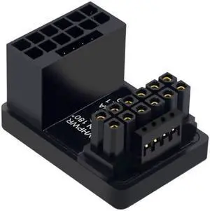 Graphics Card GPU Power Supply Adapter 180 Degree U Turn Connector 12+4P 16P to 16P for Desktop Chassis Card Wire PH316(Black PH316 B)