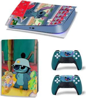 Stitch PS5 Digital Edition Skin Sticker Decal for PS5Console and 2 Controllers PS5 Skin Sticker Vinyl(TN-PS5Digital-8060)