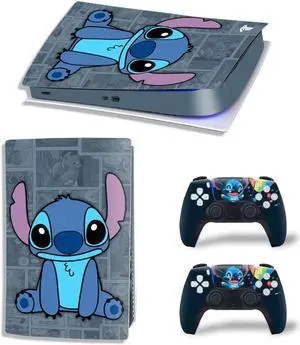 Stitch PS5 Digital Edition Skin Sticker Decal for PS5Console and 2 Controllers PS5 Skin Sticker Vinyl(TN-PS5Digital-8068)