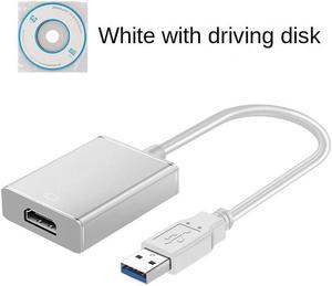 1080P 60HZ HD Portable USB 3.0 To HDMI-compatible Audio Video Adapter Converter Cable High Speed 5 Gbps for Windows 7/8/10 PC(Belt Drive - White)