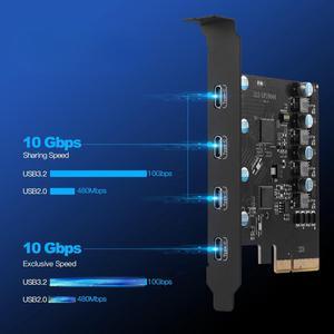 PCI-e USB 3.2 Card 20 Gbps Gen 2 with 5 Ports (USB-A -USB-C) Super-speed Splitter Adapter for Windows(ULS UP10053)