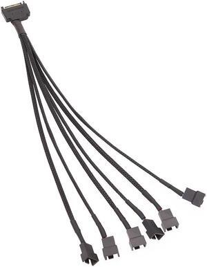 Black Sleeved 30cm Cooler Cooling Fan Splitter Power Cable 12V 4-Pin To 6 Port 3Pin/4Pin Connector for Molex IDE Computer PC DIY(1 in 6)