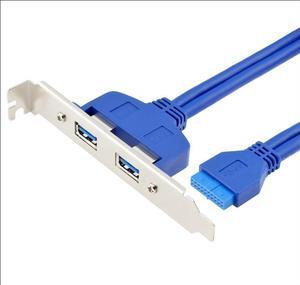 2 Ports USB 3.0 Female Back Panel To Motherboard 20pin Header Connector Cable Adapter with PCI Slot Plate Bracket 50cm(USB 3.0 Blue)