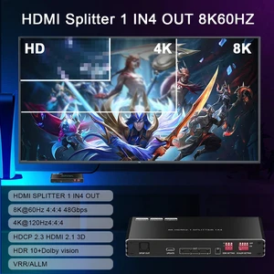 EUR Plug,HDMI 2.0 Splitter 1 in 4 Out 4k@120hz 8K@60Hz 4:4:4 EDID Switch hdmi Splitter 1x4 for PC Monitors EUR Plug,HDMI 2.0 Splitter 1 in 4 Out 4k@120hz 8K@60Hz 4:4:4 EDID Switch hdmi Splitter 1x4 for PC Monitors