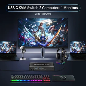 ,4K@120Hz 8k@60Hz USB C KVM Switch 2x1 Kvm Switch Usb c 2 Computer 1 Monitor with PD 100W 2 X1 hdmi Kvm Switch ,4K@120Hz 8k@60Hz USB C KVM Switch 2x1 Kvm Switch Usb c 2 Computer 1 Monitor with PD 100W 2 X1 hdmi Kvm Switch