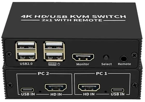 ,2 Port HDMI KVM Switch 2x1 4K HDMI USB Switch Selector 2 In 1 Out with Desktop Controller Sharing Monitor USB 2.0 Mouse Keyboard ,2 Port HDMI KVM Switch 2x1 4K HDMI USB Switch Selector 2 In 1 Out with Desktop Controller Sharing Monitor USB 2.0 Mouse Keyboard