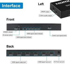 2 in 4 out,4K@60Hz HDMI Switch Splitter 2 in 4 out with SPDIF 3.5mm Audio HDMI Video Splitter Switcher Copy Display 1080P for PC TV Monitor 2 in 4 out,4K@60Hz HDMI Switch Splitter 2 in 4 out with SPDIF 3.5mm Audio HDMI Video Splitter Switcher Copy Display 1080P for PC TV Monitor