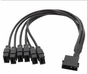 Black Sleeved 30cm Cooler Cooling Fan Splitter Power Cable 12V 4-Pin To 6 Port 3Pin/4Pin Connector for Molex IDE Computer PC DIY(1 in 5)