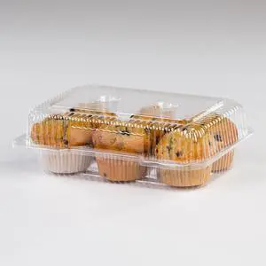 Detroit Forming LBH-6646 6 Compartment Clear OPS Plastic Hinged Cupcake Muffin Container, 9 x 3 x 3 | 350/Case