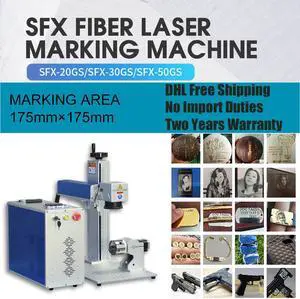 50W Raycus Fiber Laser Marking Machine Laser Metal Non-Metal Engraving Logo Pattern Text Bar-code Gifts DIY Engraver Marker Printer Lens 6.9"×6.9"  with 80mm Rotary Manufacturer Supply DHL Shipping