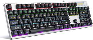 KITCOM Mechanical Gaming USB Wired Keyboard with Brown Switch Tactile/Slightly Clicky, Rainbow LED Backlit Double-Shot Keycaps 104 Keys Full Size Computer Laptop Keyboard for Windows PC/MAC Gamers