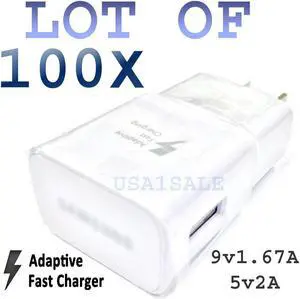 100x Adaptive Fast Wall Charger For  S6 S6 Edge Note 5 REAL 5v2A/9v1.67A
