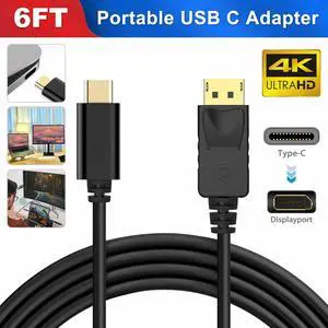 4K 60Hz USB-C to DisplayPort Cable Converter Adapter Type C to DP Cord 6ft/1.8m