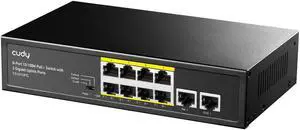 Cudy 8 Port PoE+ Switch with 2 Gigabit Uplink Ports 120W 8 10/100Mbps PoE+@120W Extend/VLAN Mode 802.3af/at Standard Fanless Watchdog Plug and Play FS1010PG