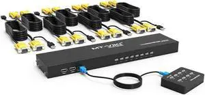 MT-VIKI 8 Port USB VGA KVM Switch 801UK-L 8 in 1 Out Switcher Box for Computer PC Laptop Notebook Monitor w/ 8pcs KVM Cables