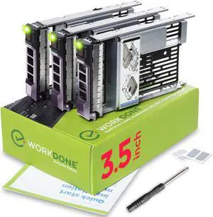 WorkDone 3-Pack - 3.5 inch Hard Drive Caddy with 2.5 inch HDD Adapter - KG1CH Compatible for Listed Dell PowerEdge Servers - Manual - Sled Front Sticker Labels - Screwdriver - Added HDD Tray Screws