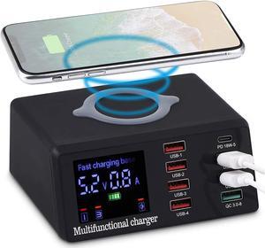WANLONGXIN USB Charger 100W 8-Port Desktop Charging QC 3.0 Fast Charger LCD DisplayUSB Charging Station