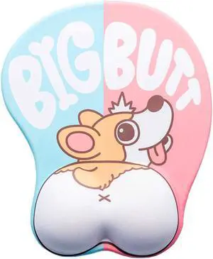 Tidoopu Anime Mouse Pad with Wrist Support Ergonomic Gel 3D Corgi Mice Mat for Gift Back to School (Blue&Pink)