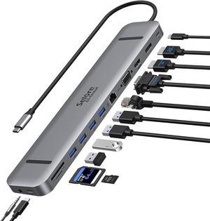 Docking Station Dual Monitor, 13 in 1 USB C Triple Display Docking Station USB C Hub to HDMI Multiport Adapter for MacBook Pro/Air with HDMI+DP +VGA+Ethernet+4 USB,+SD/TF+USB-C Port+Audio/Mic