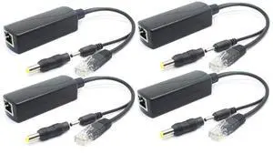 4-Pack 5V PoE Splitter, 48V to 5V 2.4A Adapter, Plug 3.5mm x 1.35mm, 5.5mm x 2.1mm Connector, IEEE 802.3af Compliant, for IP Camera and More