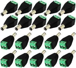 Vszerda DC 5.5 X 2.1mm Adapter 2.1 X5.5mm Male Barrel Power Jack to 2 Pin/Way Female Bolt Screw Type terminals Adapter Connector for CCTV Security Camera, LED Strip Light, DVR12V(20-Pack Male) Vszerda DC 5.5 X 2.1mm Adapter 2.1 X5.5mm Male Barrel Power Jack to 2 Pin/Way Female Bolt Screw Type terminals Adapter Connector for CCTV Security Camera, LED Strip Light, DVR12V(20-Pack Male)