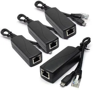 4-Pack Active 5V 2.4A PoE Splitter Adapter IEEE 802.3af Compliant Micro USB 48V to 5V/2.4A, for Tablets, Dropcam or Raspberry Pi, IPC, IP Camera and More