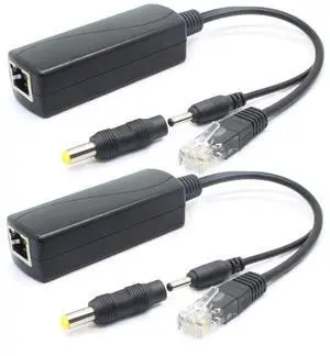 2-Pack 5V PoE Splitter, 48V to 5V 2.4A Adapter, Plug 3.5mm x 1.35mm, 5.5mm x 2.1mm Connector, IEEE 802.3af Compliant, for IP Camera and More