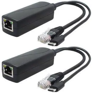 2-Pack 5V Gigabit PoE Splitter, USB Type C, 48V to 5V 2.4A Adaper, IEEE 802.3af Compliant