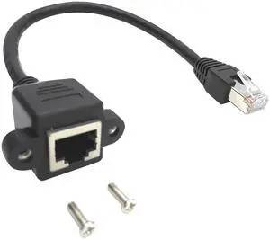 Vszerda 10inch Cat6e RJ45 M/F Shielded Ethernet Network Screw Panel Mount Extension Cable (10inch RJ45)