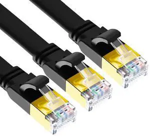 Yauhody CAT8 Ethernet Cable 6ft 3 Pack, Flat CAT 8 Cable, Faster Than CAT7/CAT6/CAT5e, High Speed 40Gbps 2000MHz SFTP Internet LAN Patch Cable with RJ45 for Gaming,PC,Router,Modem (6ft/3 Pack/Black)