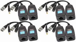 BUCIER Video Balun RJ45 to BNC Transceiver Transmitter HD-CVI/TVI/AHD/CVBS with DC Power Connector for 1080P 3MP 4MP 5MP 8MP CCTV Security DVR Surveillance Camera System (4Pairs)