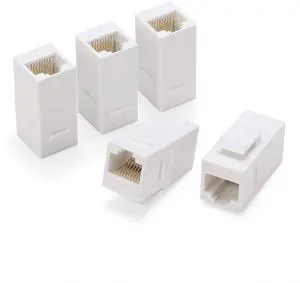 Vszerda RJ45 Coupler Inline Adapter Keystone, Female to Female Network Connector 5 Pack for Ethernet Cat6/Cat5e/Cat5 Cable Extender with Gold Plated White
