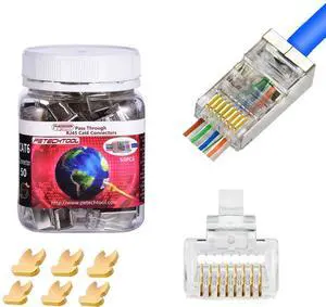 KEHIPI RJ45 Shielded Cat5 CAT6 Connector 8P8C End Pass Through Plugs Gold Plated (50 Packs)