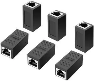 BUCIER RJ45 Inline Coupler,RJ45 Coupler, Network Coupler, for Cat7/Cat6/Cat5e/cat5 Ethernet Cable Extender Connector - Female to Female, Black 6 Pack