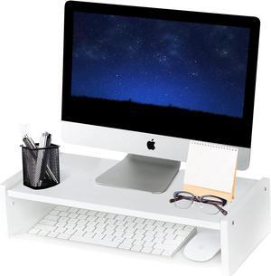 KINLINK Bamboo Monitor Stand Riser, Monitor Riser with 2 Adjustable Height, 15.8 inch Computer Riser for Computer, iMac, PC, Printer, Computer Monitor Stand for Home & Office, White