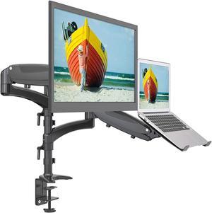 SHOPPINGALL Dual Gas Spring 2 in1 Monitor & Laptop OR Double Monitors Mount Stand with 2 Swing Arms for 15"-32" Monitors, Both Desk Clamp and Grommet Mounting Options in The Box - SA-LH08-Black