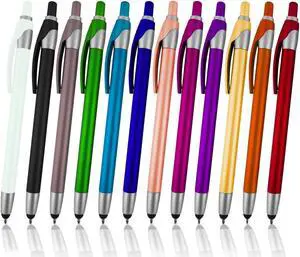 Stylus for Touch Screens Pen with Ball Point Pen for Universal Touch Screen Devices for Phones Ipads Tablets iPhone  Galaxy etc. Assorted Colors (Metallic 12 Pack)
