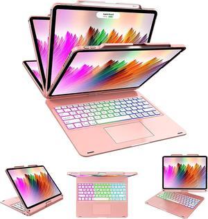 Touch IPAD Pro12.9 Case with Keyboard 6th 2022 & 5th 2021 Gen, Magic 360°Rotatable & Swivel Keyboard with Trackpad, 7 Backlit Color with Pencil Holder for iPad Pro12.9 4th 2020 & 3rd 2018 Rose Gold