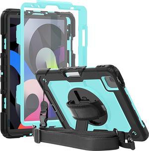 iPad Air 5th/4th Generation Case 10.9 Inch with Screen Protector |  Heavy Duty Shockproof Rugged Silicone Protective Cover W/Stand Pencil Holder Shoulder Strap Hand Strap for iPad Air 5