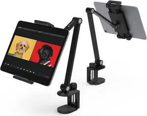 iPad Desk Mount Tablet Holder Multi-Angle Adjustable Tablet Stand Holder for 4.7- 13 Screen Microsoft Surface Pro Series iPad Pro 11/12.9 iPad Mini Air and More (Black)