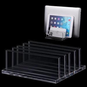 Frienda 4-Compartment Acrylic Vertical Laptop Stand, Can Accommodate with a Thickness of Less Than 2 cm, Fits Most Laptop (Clear)