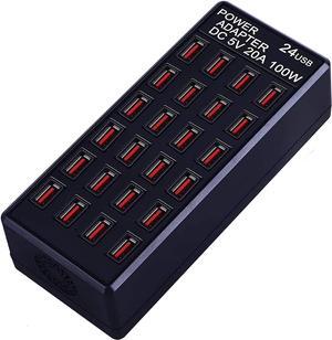 24-Port 100W (20 A) USB Charging Station, Home-Sized Desktop USB Fast Charger, Multiple USB Desktop Chargers for Hotels, Schools, Shops, Shopping malls and Travel