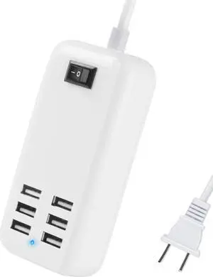 6 Ports USB Charger Hub Desktop US Plug AC Power Wall Travel Charging Adapter Slots Charging Station