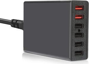 USB Wall Charger DTK 6 Port 60W USB Charger QC3.0 Multi Port Travel Charging Station with 5ft Power Cord for iPhone Xs/Max/XR/X/8/7/Plus, iPad Pro/Air 2/Mini/iPod, Galaxy S9/S8/S7/Plus, Note