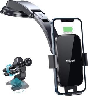 Wireless Car Charger 15W Qi Fast Charge with Metal Frame Dashboard and Air Vent Phone Holder Auto Clamping Wireless Car Charger Mount Compatible for iPhone 14/13/12 Samsung S20/S10 and More