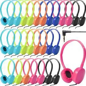 Flutesan 30 Pack Wired Headphones, Adjustable On Ear Headphones, Kids Headphones with Stereo, Children Headphones Earbuds for Kids, Boys, Girls, Schools, Laptop, Travel, Plane, Tablet (Mixed Colors)
